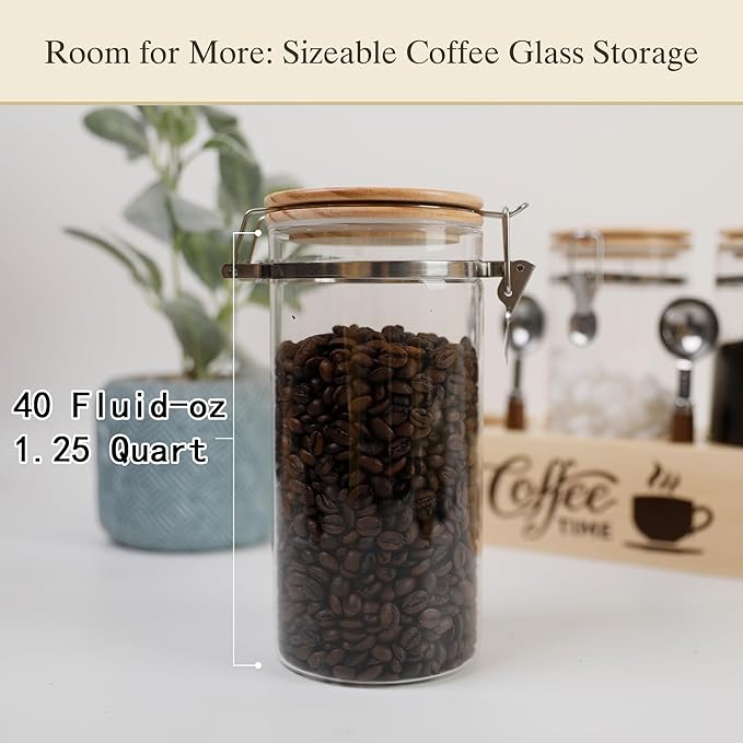 Glass Coffee Canister Coffee Containers for Ground Coffee Coffee Bean Storage Airtight Seal with Locking Clamp, Coffee Bar Accessories Perfect for Kitchen Storage-HomvellaHome