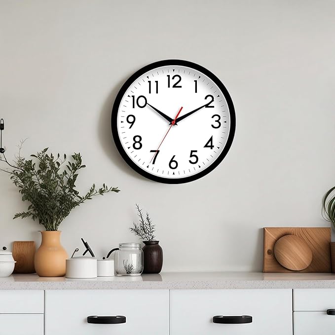 12 Inch Wall Clock Silent Non-Ticking Battery Operated Analog Clock Decorative for Office Kitchen Outdoor Living Room Classroom Bedroom Bathroom School(Black)-HomvellaHome