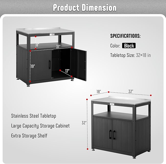Garden Potting Bench with Storage Cabinet,Outdoor Gardening Table & Work Bench for Plants, Horticulture,Outdoor Workstation with Stainless Steel Tabletop,Outdoor Work Table-HomvellaHome