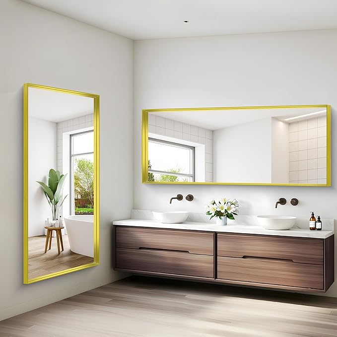 Gold Bathroom Mirror, 72x30 Inch Rectangular Framed Mirror, Large Wall Mounted Bathroom Vanity Mirror Over Sink for Bedroom,Restroom, Living Room, Hangs Vertically or Horizontally-HomvellaHome