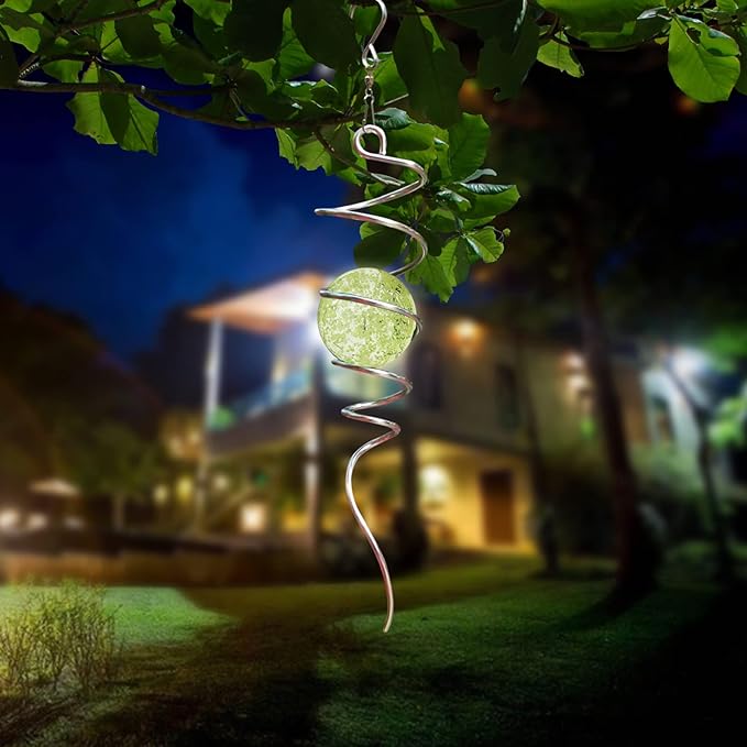 Glow in The Dark Wind Spinner Tail Gazing Ball Spiral Decorative Spiral Tail Wind Spinner Stabilizer Sun Catcher,Indoor Outdoor Hanging Art Garden Decoration Wind Sculpture Stabilizer-13in-HomvellaHome