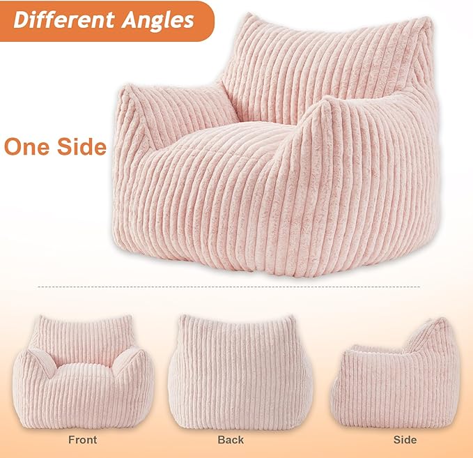 Giant Bean Bag Chairs for Adults with Filling Plush Fluffy Bean Bag Chairs for Teens with Armrests Comfy BeanBag Lazy Couch Sofa Chair for Bedroom Living Room Reading-HomvellaHome