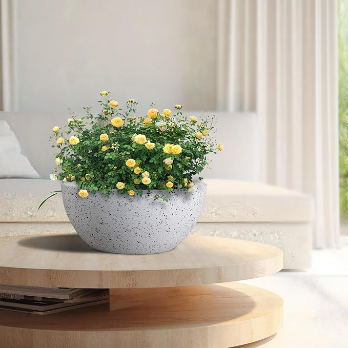 10 inch Hanging Planters for Outdoor Indoor Plants with Drainage Holes and Chain, 2 Pack Round Hanging Flower Plant Pots for Garden Home Porch Decor, Speckled White-HomvellaHome