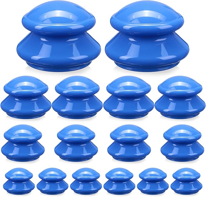Geiserailie 16 Pcs 4 Sizes Cupping Therapy Set Silicone Cupping Massage Cups Professional Chinese Therapy Cup Vacuum for Body Muscle Nerve(Dark Blue)-HomvellaHome