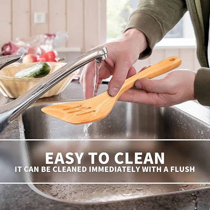 11 PCS WOSPONFAN Kitchen Utensils Set - Wooden Spoons for Cooking, Natural Beech Wood Wooden Utensils - Includes Wooden Spoons, Spatula Set, Slotted Spoon - Handmade Wooden Spoon Set-HomvellaHome