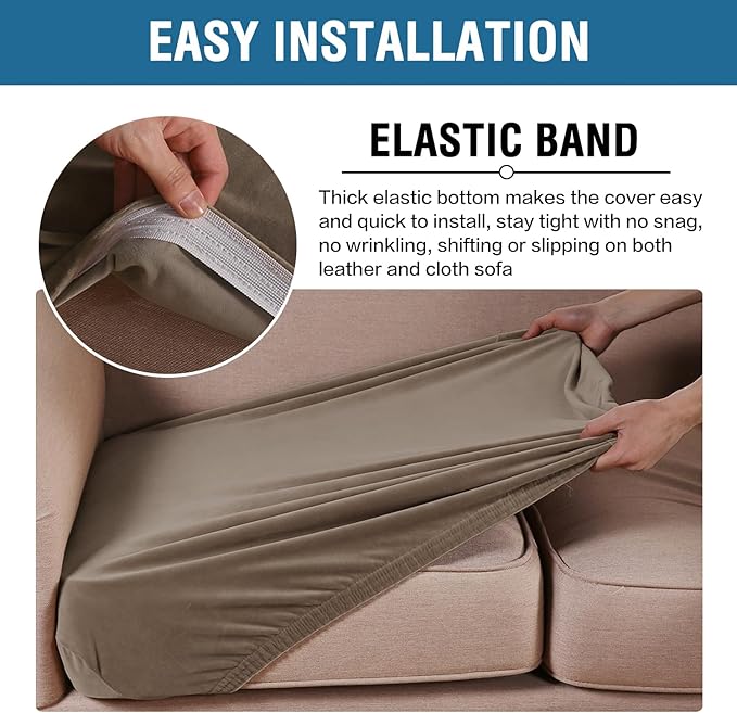 H.VERSAILTEX Velvet Stretch Couch Cushion Cover Plush Cushion Slipcover for Chair Cushion Furniture Protector Seat Cushion Sofa Cover (1 Piece Armchair Cushion Covers, Mocha)-HomvellaHome