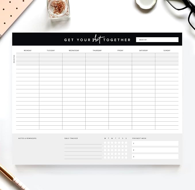 Get Your Stuff Together Weekly Work Planner - 8.5 x 11 Inch Undated Daily Planner with 52 Tear-Off Pages, Weekly To Do List Notepad for Effective Task Management, US Owned Busines-HomvellaHome