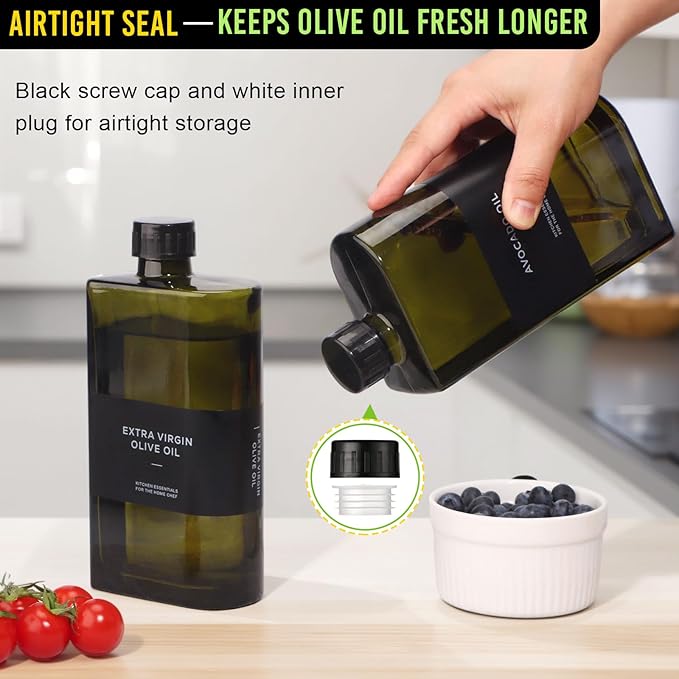 Glass Multi-Purpose Kitchen Dispenser Set | Universal for Olive Oil, Vinegar, Soy Sauce, and Syrup with Stainless Steel Pourers,2-Pack Dark Green,Avoid Sunlight-HomvellaHome
