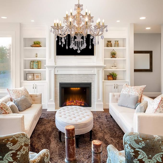 15 Light Crystal Chandelier Double Layer Flush Mount Ceiling Light Fixture with K9 Crystals for Living Room Dining Room Bedroom Luxury Hanging Lamp Lighting Fixtures-HomvellaHome