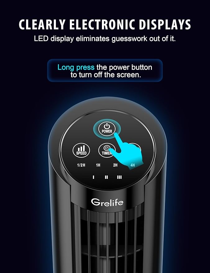 Grelife 13'' Tower Fan for Bedroom, 26dB Quiet Floor Fan with Remote, 3 Mode, 1-8H Timer, 90° Oscillating Fans for Indoors with 27ft/s Velocity, Portable Desk Table Fan for Room, Home, Office,Black-HomvellaHome