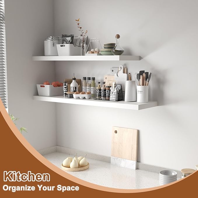 12 Inch Deep Floating Shelves for Wall 2 Pack White Floating Shelves Large Storage Space Wall Mount Shelf for Living Room Kitchen Bathroom 36" W x 12" D x 1.2" White-HomvellaHome