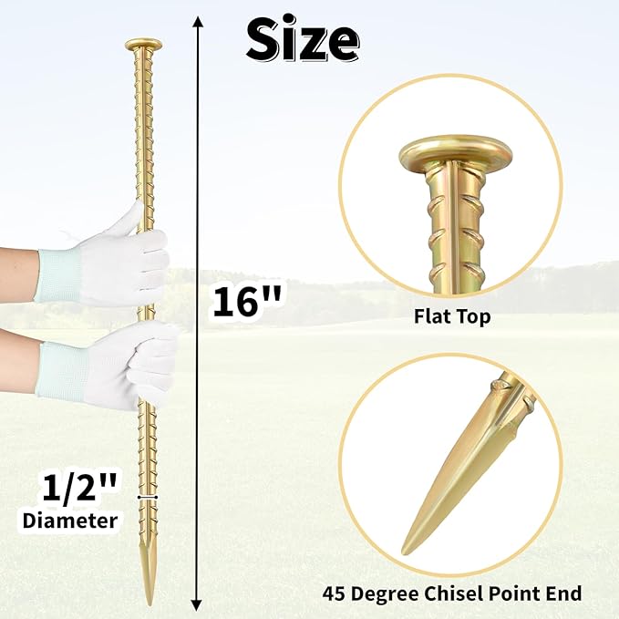 16 Inch Rebar Stakes (20 Pack) 1/2 Inch Diameter Galvanized Steel Ground Anchors Heavy Duty Anchoring Spikes for Speed Bump, Parking Curb and Tent-HomvellaHome