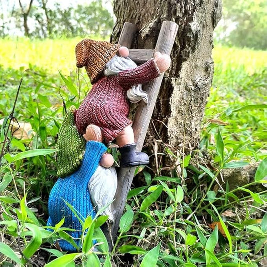 Garden Gnome Statue, Funny Climbing Ladder Gnomes Figurine Resin Sculpture Outdoor Decor for Patio Yard Lawn Porch Ornaments Gift-HomvellaHome