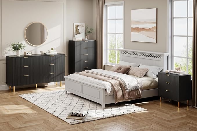 GAOMON 6 Drawer Dresser, Wood Chest of Drawers Organizer Storage with Gold Handle, Large Storage Cabinet, Modern Design Dresser for Bedroom, Living Room, Closet, Hallway, Entryway, Black-HomvellaHome