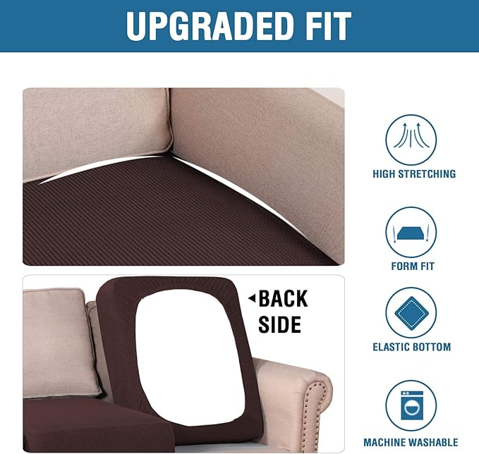 H.VERSAILTEX Super Stretch Individual Seat Cushion Covers - Thick Jacquard Textured Twill Fabric (2 Piece Large Sofa Cushion Covers, Chocolate)-HomvellaHome