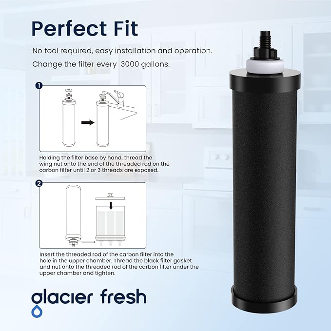 GLACIER FRESH Replacement for BB9-2 Black Purification Water Filter, Compatible with Berkey® BB9-2 Black Filters and Berkey® Gravity Water Filter System, 3 Pack-HomvellaHome
