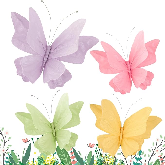 SUNBEAUTY Butterfly Party Decorations, 3D Paper Butterfly Decoration, Hanging Paper Butterfly for Baby Shower Decorations Girls, Women, Paper Flowers for Wall Decoration, Set of 4-HomvellaHome
