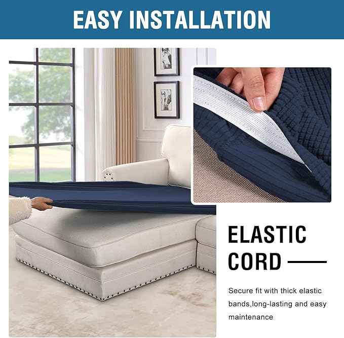 H.VERSAILTEX Super Stretch Individual Chaise Cover Sectional Couch Covers for L Shaped Sofa Both Left/Right Featuring Thick Jacquard Textured Twill Fabric (1 Piece Chaise Cover, Navy)-HomvellaHome