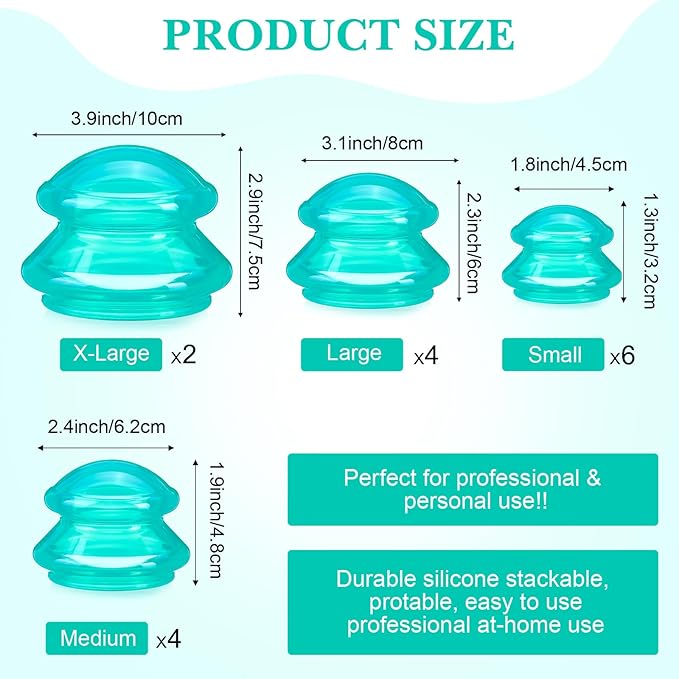 Geiserailie 16 Pcs 4 Sizes Cupping Therapy Set Silicone Cupping Massage Cups Professional Chinese Therapy Cup Vacuum for Body Muscle Nerve(Green)-HomvellaHome