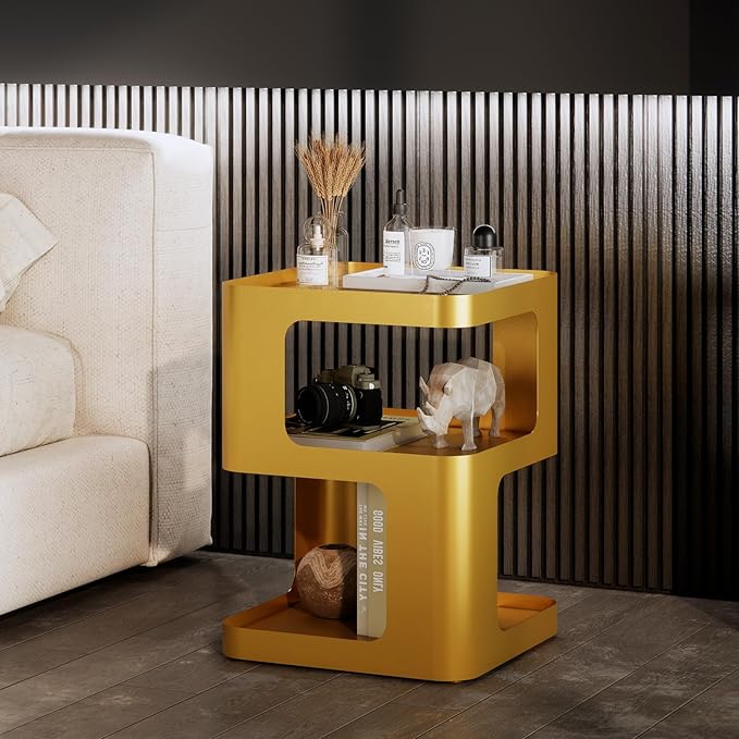 Gold Side Table,Modern end Table,Unique nightstand,Bedside Tables,Metal Accent Side Table with Storage for Living Room Bedroom Couch,no Assembly Required-HomvellaHome