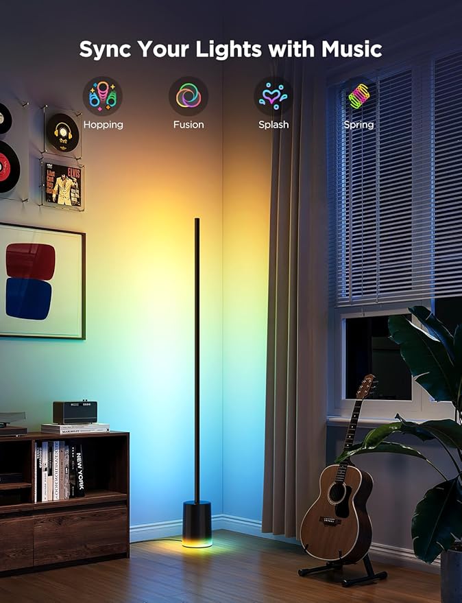 Govee Floor Lamp 2 with Matter, RGBIC, Warm Cool White LED, Alexa Compatible, 1725lm, Music Sync, Scene Modes, Smart Floor Lamp for Living Room, Bedroom, Black(1 Pack)-HomvellaHome