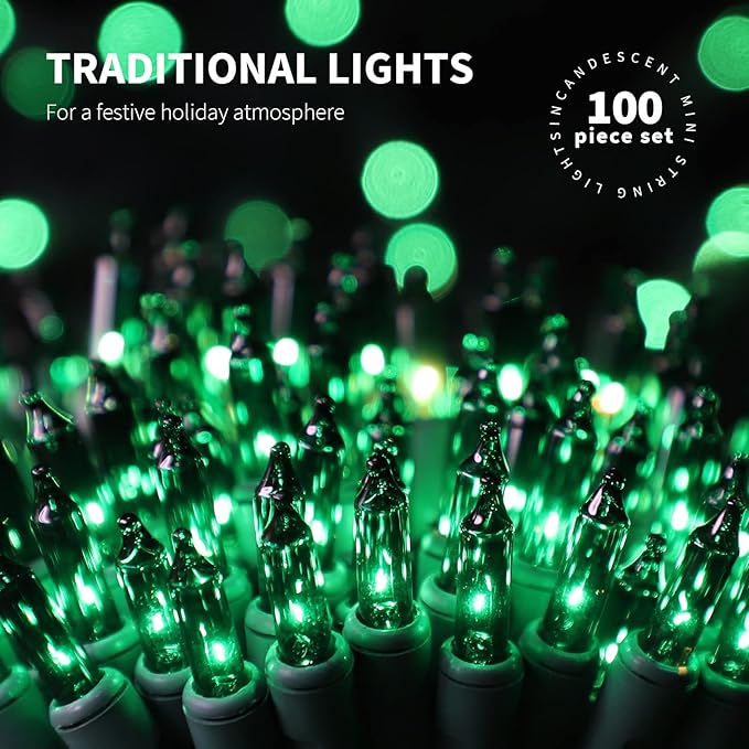 100LIGHTS Green Extra-Bright with End Connectors Christmas Decorative Lights 5.98m UL Certified Mini String Light Set Waterproof for Home Garden Holiday Christmas Tree Party Patio Wedding-HomvellaHome