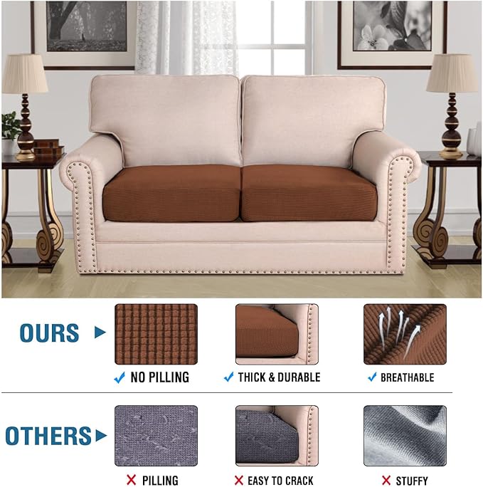 H.VERSAILTEX Super Stretch Individual Seat Cushion Covers Sofa Covers Couch Cushion Covers Slipcover Sets Thick Jacquard Textured Twill Fabric (2 Piece Medium Sofa Cushion Covers, Caramel)-HomvellaHome