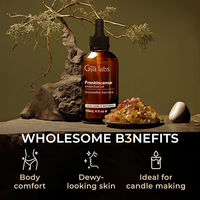 Gya Labs Frankincense Essential Oil - Huge 4 Fl Oz - 100% Pure Natural Frankincense Oil for Skin, Face, Body, Massages - Premium Grade for Wellness, Comfort & Candle Making Scent-HomvellaHome