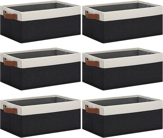 GhvyenntteS Storage Baskets for Organizing, Fabric Storage Bins with Leather H&les, Foldable Rectangular Storage Baskets for Shelves, Closets, Home, Office(Black/White, 6 Pack)11.8X7.9X5.1 in-HomvellaHome