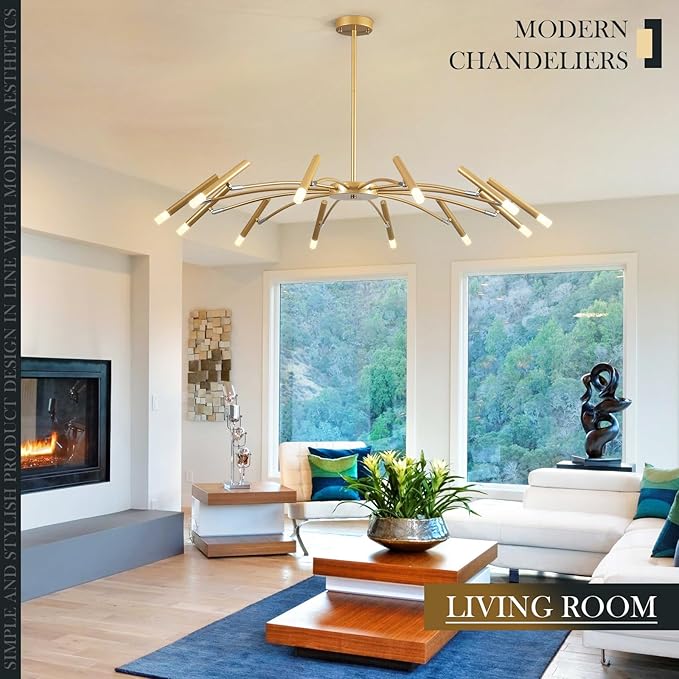 Gold Modern Chandelier 39.4" Large Chandelier Lighting Adjustable Ceiling Pendant Light 12 Light Pendant Light Fixtures for Living Room Dining Room Foyer-HomvellaHome