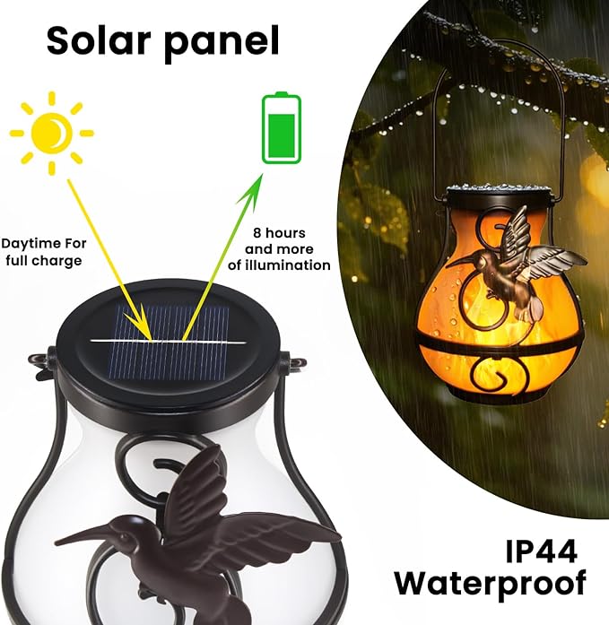 2 Pack Solar Lanterns for Outside Hanging,Solar Garden Lights Outdoor Waterproof with Flickering Flame,Led Lantern for Patio Yard Camping Halloween Decorations,Gardening Gifts for Mom-HomvellaHome