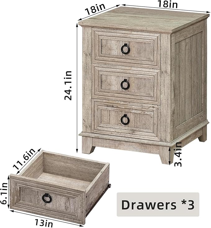 18" Farmhouse Night Stands Set of 2 with Charging Station, 2 & 3 Drawers End Table Dresser for Bedroom, Oak Wooden Nightstand, Bed Side Table with Open Shelf, Bedside Cabinet for Living Room-HomvellaHome