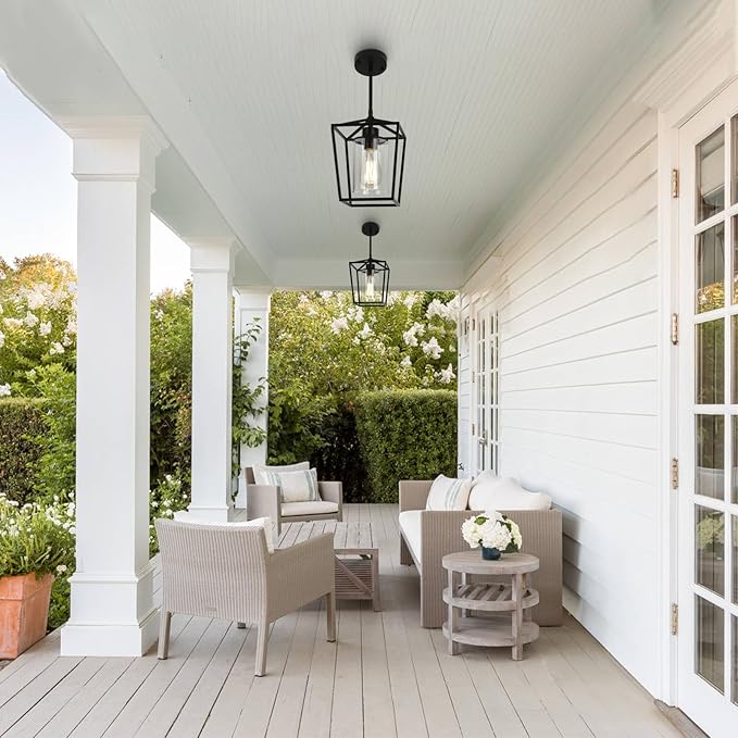 2 Pack 1-Light Black Pendant Lights for Kitchen Island, Farmhouse Metal Pendant Light Iron Cage Hanging Light Fixtures with Clear Glass Shade for Dining Room, Entryway, Hallway, Foyer-HomvellaHome