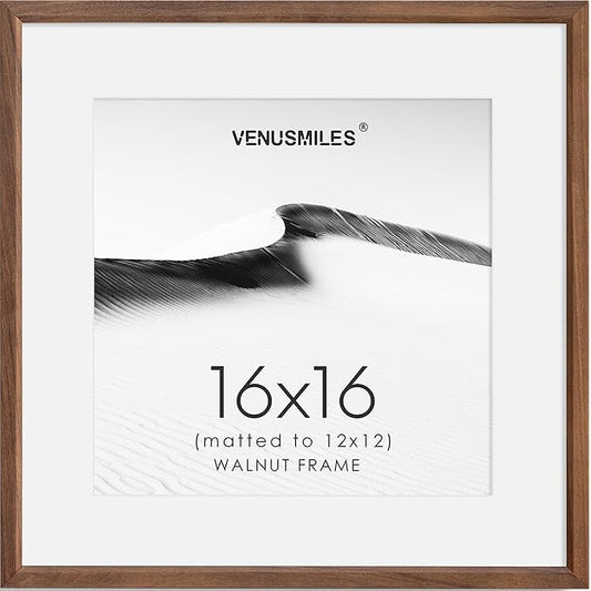 16x16 Picture Frame Natural Solid Walnut Photo Frames with 12x12 Removable Mat Wall Hanging Large Handcrafted Frame with HD Plexiglass Wall and Tabletop Display Large Poster Frame-HomvellaHome