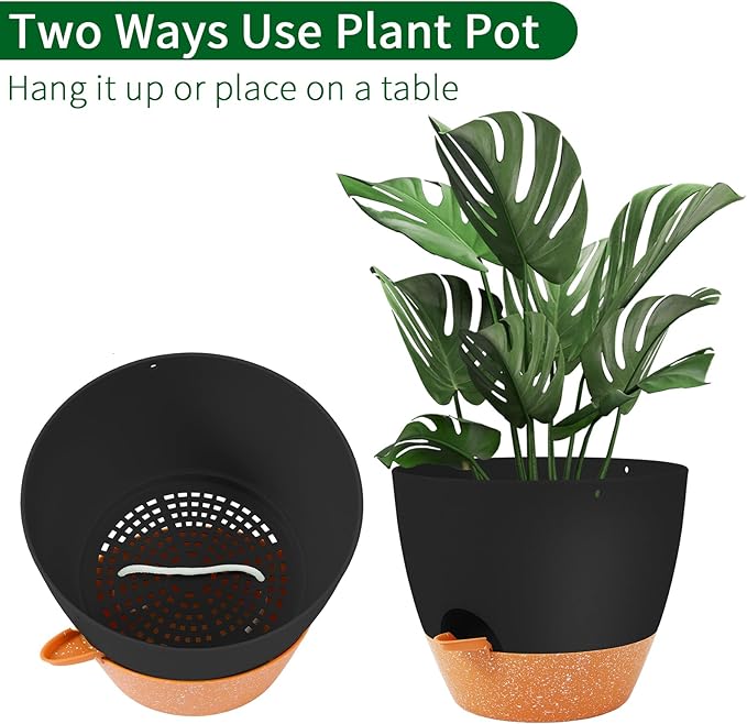 GARDIFE Hanging Planter, 10 inch Hanging planters for Indoor. Outdoor Plants, Self Watering Plant Pot, 2 Pack Large self Watering Hanging Planter, Black-HomvellaHome