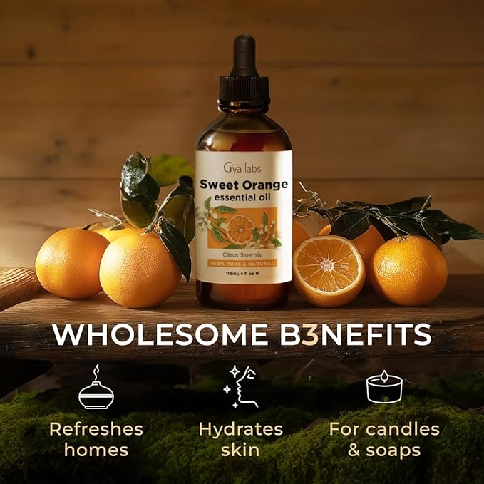 Gya Labs Orange Essential Oil for Diffuser & Skin - Huge 4 Fl Oz - 100% Pure Natural Sweet Orange Oil for Massage, Face, Cleaning & Candle Making Scent-HomvellaHome