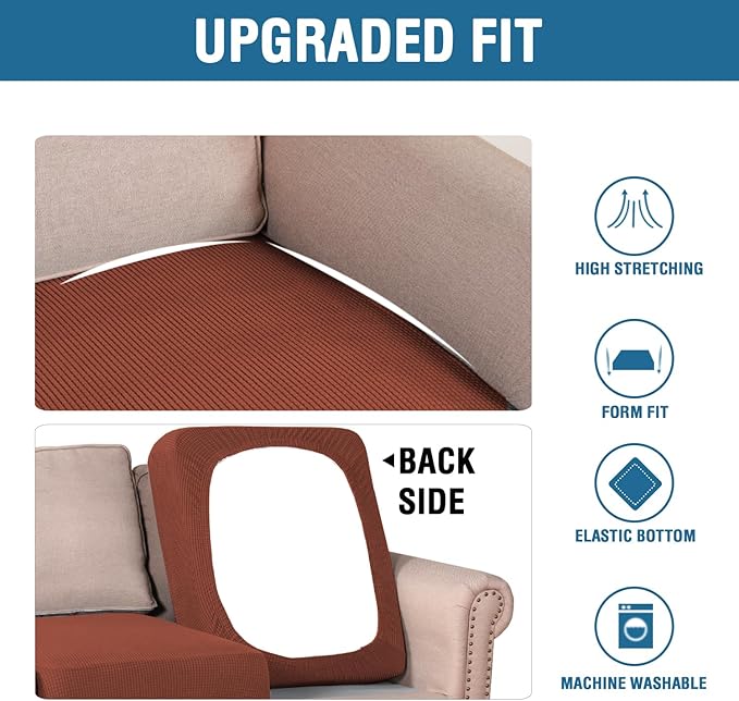 H.VERSAILTEX Super Stretch Individual Seat Cushion Covers Sofa Covers Couch Cushion Covers Slipcover Sets Thick Jacquard Textured Twill Fabric (2 Piece Medium Sofa Cushion Covers, Rust)-HomvellaHome