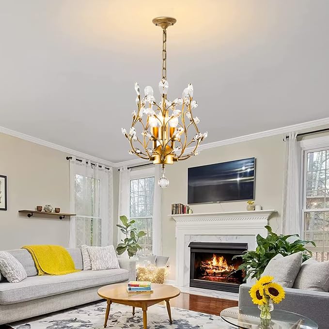 Ganeed Crystal Chandeliers,K9 Crystal Pendant Light with 3-Light Chandelier Lighting Fixtures,Ceiling Light for Living Room Bedroom Restaurant Hallway (Gold)-HomvellaHome