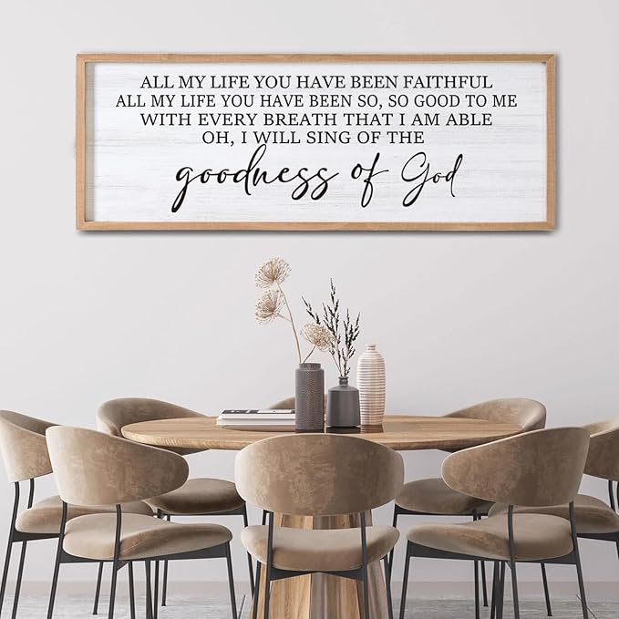 Goodness of God Framed Wall Art, 40''×15'' Positive Religious Natural Bible Verse for Christian God Jesus Christ Prayer, Vintage Rustic Long Holy Catholic Scripture Decor-HomvellaHome