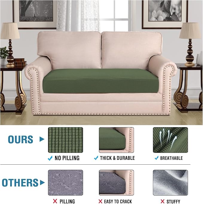 H.VERSAILTEX Super Stretch Individual Seat Cushion Covers Sofa Covers Couch Cushion Covers Slipcover Sets Thick Jacquard Textured Twill Fabric (1 Piece Loveseat Cushion Cover, Bronze Green)-HomvellaHome