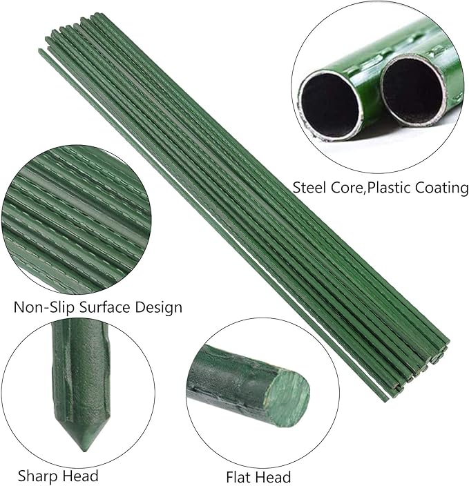 Garden Plant Stakes 24 Inch 2Ft Steel Plant Stick Support, 25 Pack Tomato Stakes for Growing Climbing Plants-HomvellaHome