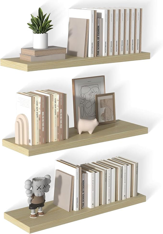 12 Inch Deep Floating Shelves for Wall 3 Pack Floating Shelves Large Storage Space Wall Mount Shelf for Living Room Kitchen Bathroom 36" W x 12" D x 1.2" H Oak-HomvellaHome
