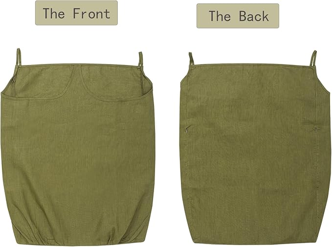 100% Pure Linen Dual Hanging Laundry Bag with 2 Deep Pocket and 2 Side Zipper 20x27in, Over The Door Laundry Hamper Space Saving Hampers for Dirty Clothes Home Travel, Green-HomvellaHome