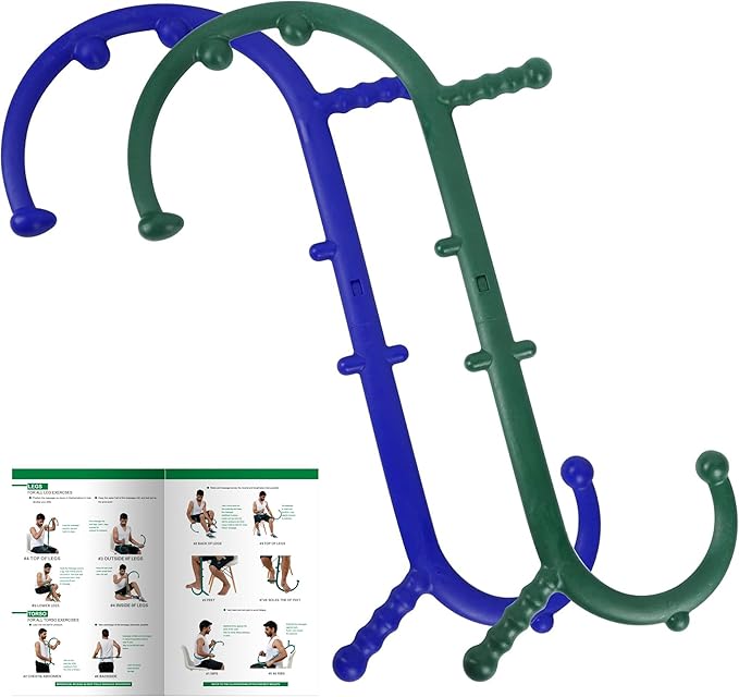 2 Pack Massage Trigger Point Cane, Body Deep Tissue, Handheld Back, Neck, Shoulder, Leg and Feet Massager Rod, Muscle Release Tool Self Massage Hook Cane for Women & Men, Blue & Green-HomvellaHome