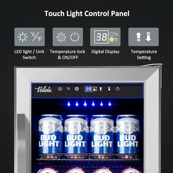 15'' Beverage Refrigerator and Beer Fridge Under Counter Built-in or Freestanding,127 Cans Beverage Cooler with Glass Door and Lock for Bottles and Cans Beer/Soda/Water/Wine-HomvellaHome