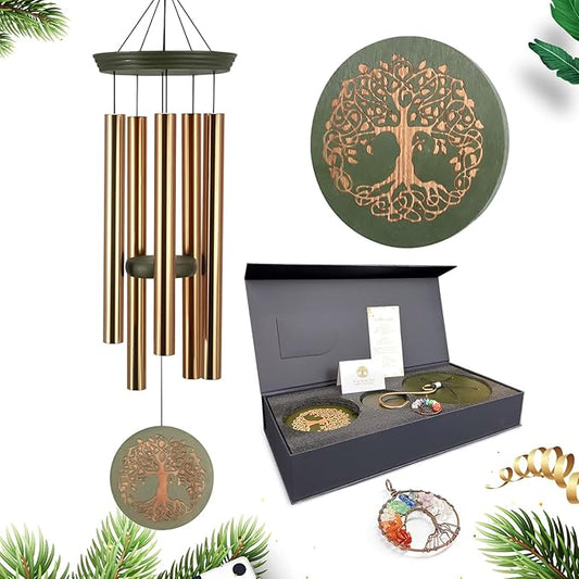 Gifts for Mom & Grandma - Outdoor Wind Chimes with Engraved Tree of Life, Large Patio Hanging Decor for Garden, Yard, Christmas, Anniversary Celebrations-HomvellaHome