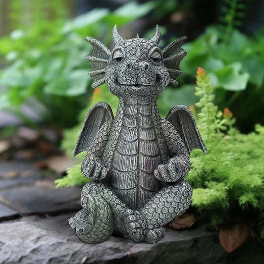 Garden Dragon Statue Decor - Meditation Dragon Sculpture Figurine Outdoor Decoration, Zen Yoga Garden Art Sculpture for Patio Lawn Yard Balcony Indoor Decor(Hands Flat)-HomvellaHome