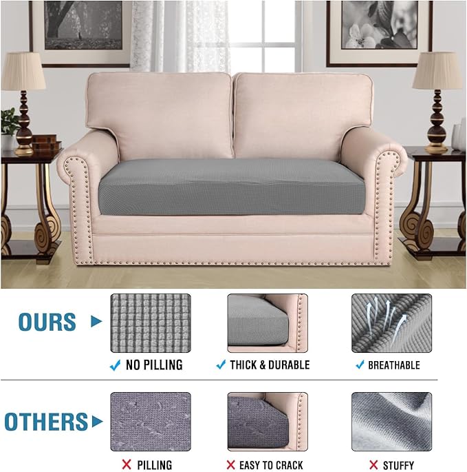 H.VERSAILTEX Super Stretch Individual Seat Cushion Covers Sofa Covers Couch Cushion Covers Slipcover Sets Thick Jacquard Textured Twill Fabric (1 Piece Loveseat Cushion Cover, Dove)-HomvellaHome