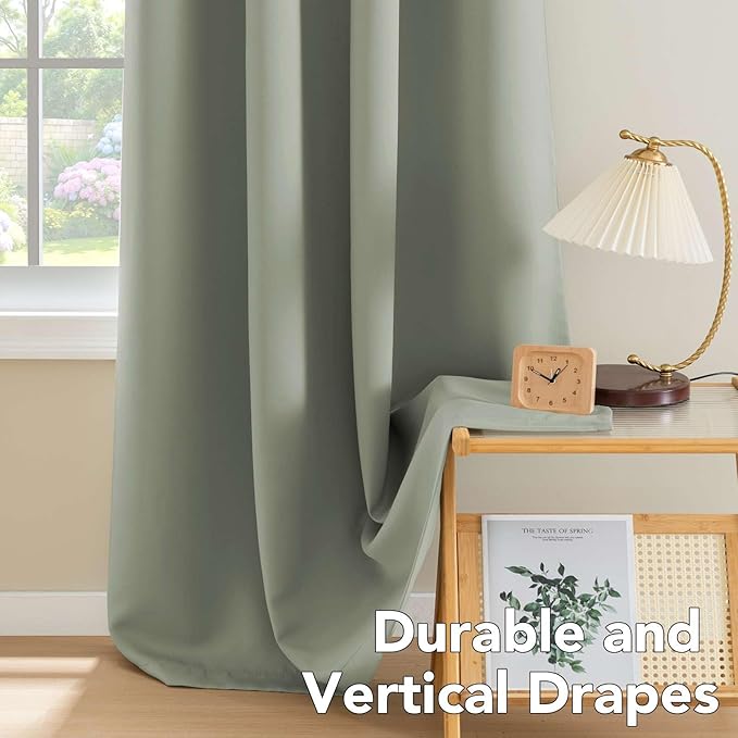H.VERSAILTEX Room Darkening Curtains for Living Room Light Reducing Thermal Insulated Window Treatment Panels/Drapes Grommet Top 2 Panels Sea Grass - 52 x 96 Inches-HomvellaHome