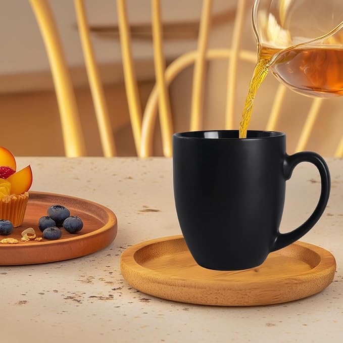 16 OZ Black Stoneware Mugs Set of 6, Large Ceramic Coffee Cups with Handle, Porcelain Mugs for Latte, Milk, Tea and Juice-HomvellaHome